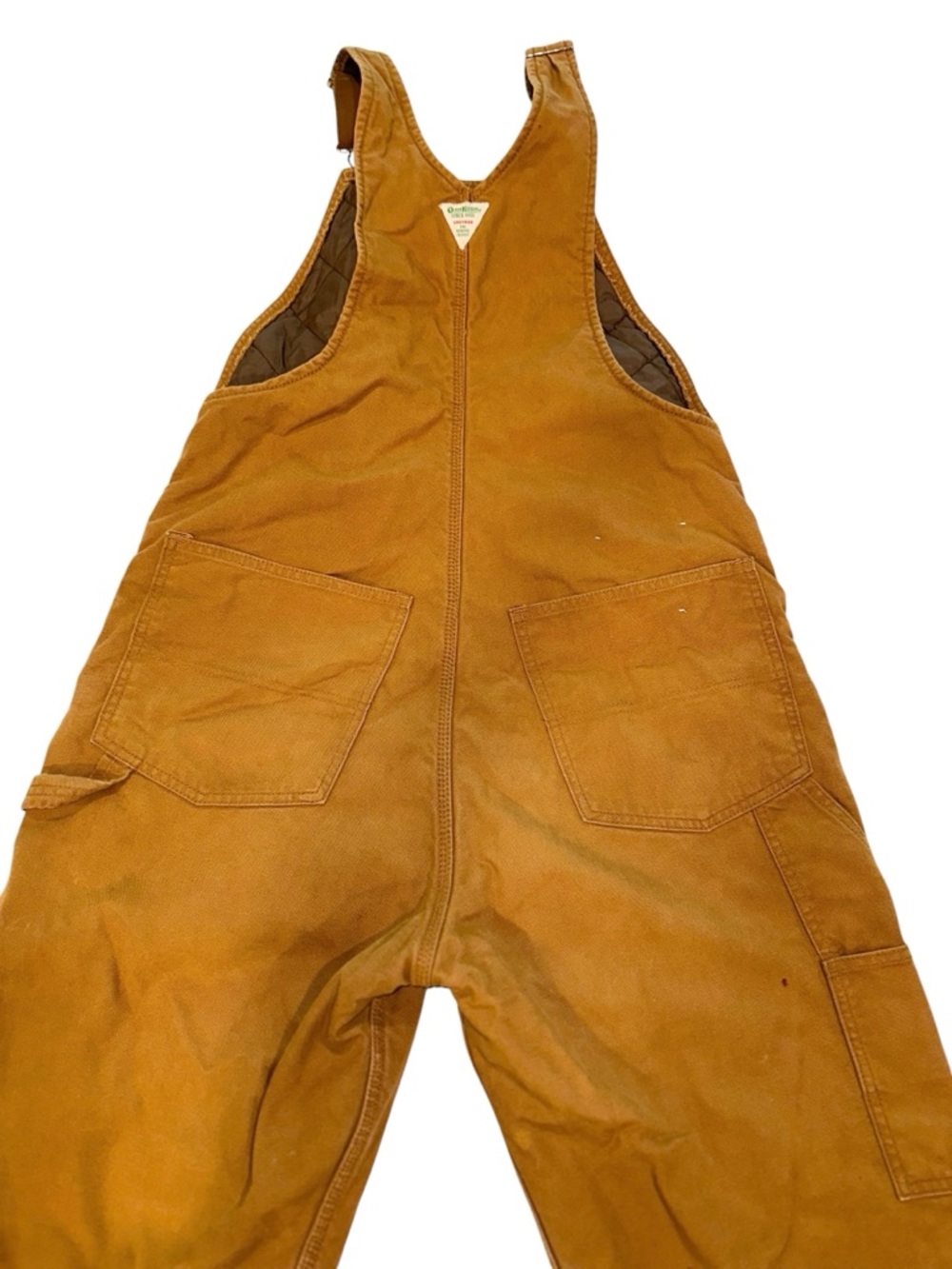 Vtg Y2K Thrashed Overalls Oshkosh Bgosh Vestbak Brown Quilted Utility Bibs 36x34 - Picture 12 of 16